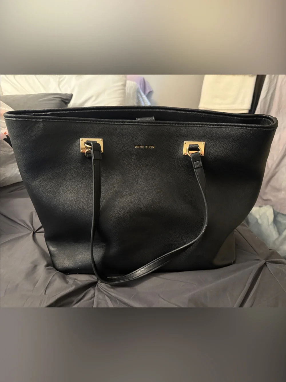 Anne Klein Black Large Tote with Gold Accents